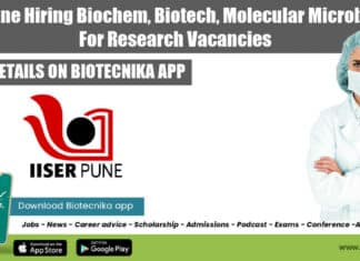 IISER Pune Hiring Biochem