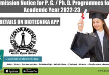 IISc Admission Notice for P. G. / Ph. D. Programmes for the Academic Year 2022-23 IISc Admission Notice 2022-23