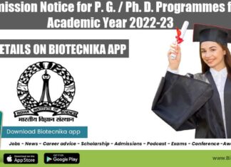 IISc Admission Notice 2022-23