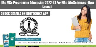 IISc MSc Admission 2022-23