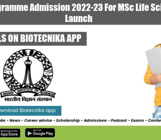 IISc MSc Admission 2022-23