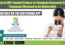 JRF Post In DBT Funded Project at Yenepoya Research Centre, Yenepoya (Deemed to be University) JRF Post In DBT