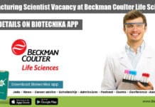 Manufacturing Scientist Vacancy at Beckman Coulter Life Sciences Manufacturing Scientist Vacancy