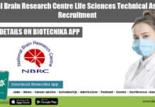 National Brain Research Centre Life Sciences Technical Assistant Recruitment NBRC Life Sciences Project