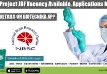 NBRC Project JRF Vacancy Available, Applications Invited NBRC Project JRF Vacancy Available