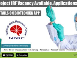 NBRC Project JRF Vacancy Available