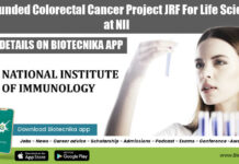 SERB Funded Colorectal Cancer Project JRF For Life Sciences at NII NII Delhi Project Vacancy Available