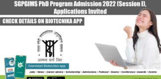 SGPGIMS PhD Admissions 2022