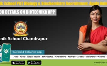 Sainik School PGT Biology & Biochemistry Recruitment, Apply Online Sainik School PGT Recruitment