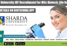 Sharda University JRF Recruitment For MSc Biotech, Life Sciences Sharda University JRF Recruitment
