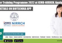 Summer Training Programme 2022 at ICMR-NIRRCH, Apply Online Summer Training Programme 2022