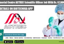 Tata Memorial Centre ACTREC Scientific Officer Job With Rs. 67,000 pm Pay TMC ACTREC Bioinformatics Scientific