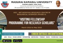 Visiting Fellowship Programme for Research Scholars at MKU, School of Biological Sciences Visiting Fellowship Programme
