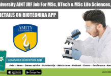 Amity University AINT JRF Job For MSc, BTech & MSc Life Sciences, Biotech Amity University AINT JRF