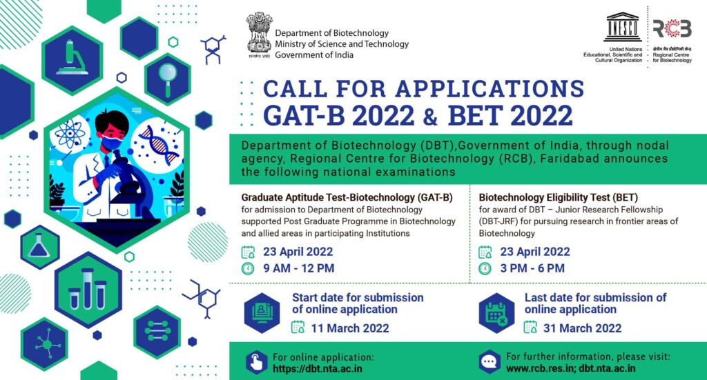 DBT JRF 2022 BET & GAT-B 2022 - Application, Eligibility, Deadline