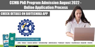 CCMB PhD Admission 2022