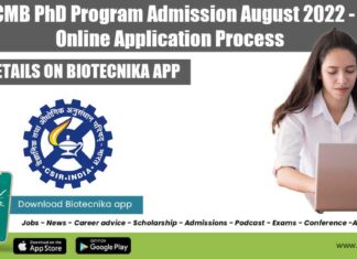 CCMB PhD Admission 2022