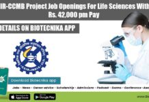 20+ CSIR-CCMB Project Job Openings For Life Sciences With Up To Rs. 42,000 pm Pay CSIR-CCMB Project Vacancies