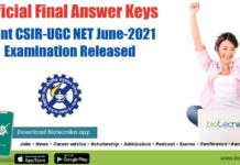 Official CSIR NET June 2021 Exam Final Answer Key