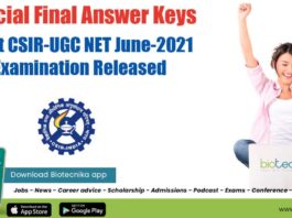 Official CSIR NET June 2021 Exam Final Answer Key