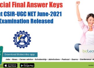 Official CSIR NET June 2021 Exam Final Answer Key