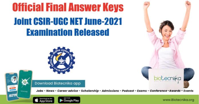Official CSIR NET June 2021 Exam Final Answer Key