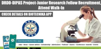 DRDO-DIPAS Project JRF Recruitment