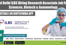 Govt of Delhi ILBS Hiring Research Associate Job For Life Sciences, Biotech & Immunology Delhi Govt Jobs 2022