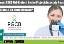 Government RGCB PhD Biotech Senior Project Associate Recruitment Government RGCB PhD Biotech