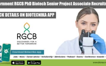 Government RGCB PhD Biotech Senior Project Associate Recruitment Government RGCB PhD Biotech