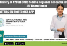 Ministry of AYUSH CCRS Siddha Regional Research Institute JRF Recruitment Govt CCRS JRF Job