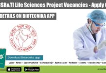 Govt CSR&TI Life Sciences Project Vacancies – Apply Online Govt CSR&TI Life Sciences Project