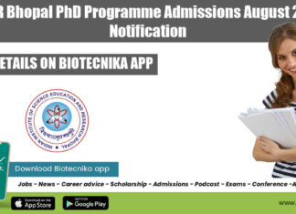 IISER Bhopal Admissions 2022 For PhD