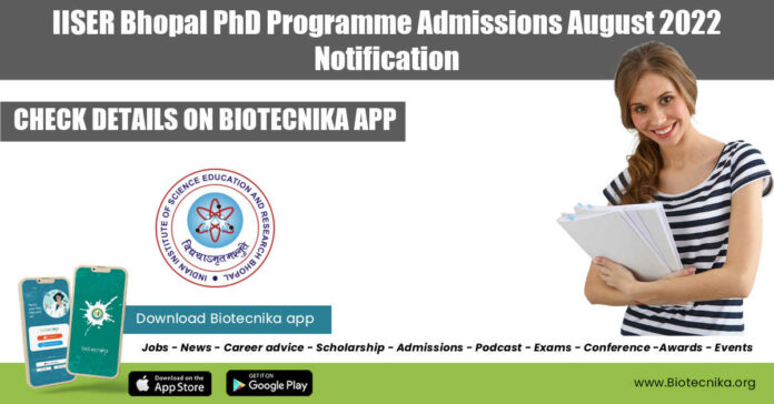 IISER Bhopal Admissions 2022 For PhD