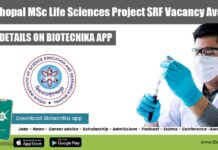 IISER Bhopal MSc Life Sciences Project SRF Vacancy Available IISER Bhopal Project Vacancy