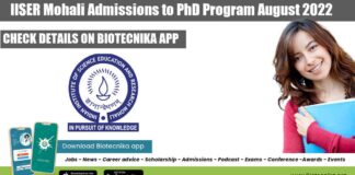 IISER Mohali Admission 2022