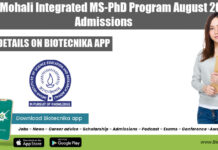 IISER Mohali Integrated MS-PhD Program August 2022 Admissions IISER Mohali Integrated MS-PhD