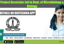 IISc Project Associate Job In Dept. of Microbiology & Cell Biology IISc Project Associate Job