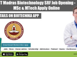 IIT Madras Biotechnology SRF