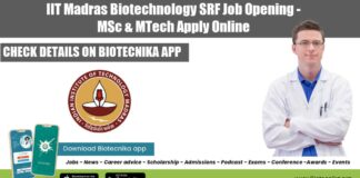 IIT Madras Biotechnology SRF