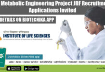 ILS Metabolic Engineering Project JRF Recruitment, Applications Invited ILS Research Job