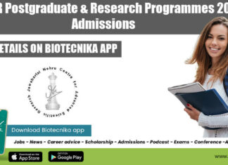 JNCASR Research Admissions 2022
