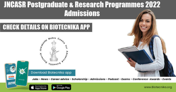 JNCASR Research Admissions 2022