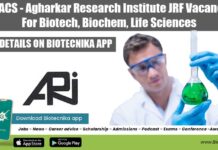 MACS – Agharkar Research Institute JRF Vacancy For Biotech, Biochem, Life Sciences MACS ARI Vacancy