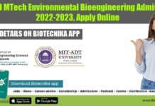 MITBIO MTech Environmental Bioengineering Admissions 2022-2023, Apply Online MITBIO MTech Environmental Bioengineering Admissions