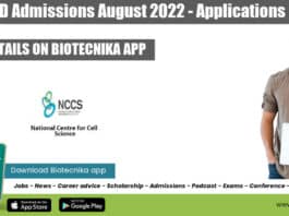 NCCS PhD 2022 Admissions