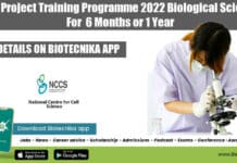 NCCS Project Training 2022 Biological Sciences For 6 Months or 1 Year NCCS Project Training Programme 2022