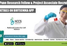 NCCS Pune Research Fellow & Project Associate Recruitment