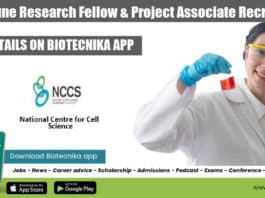 NCCS Pune Research Fellow & Project Associate Recruitment
