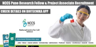 NCCS Pune Research Fellow & Project Associate Recruitment